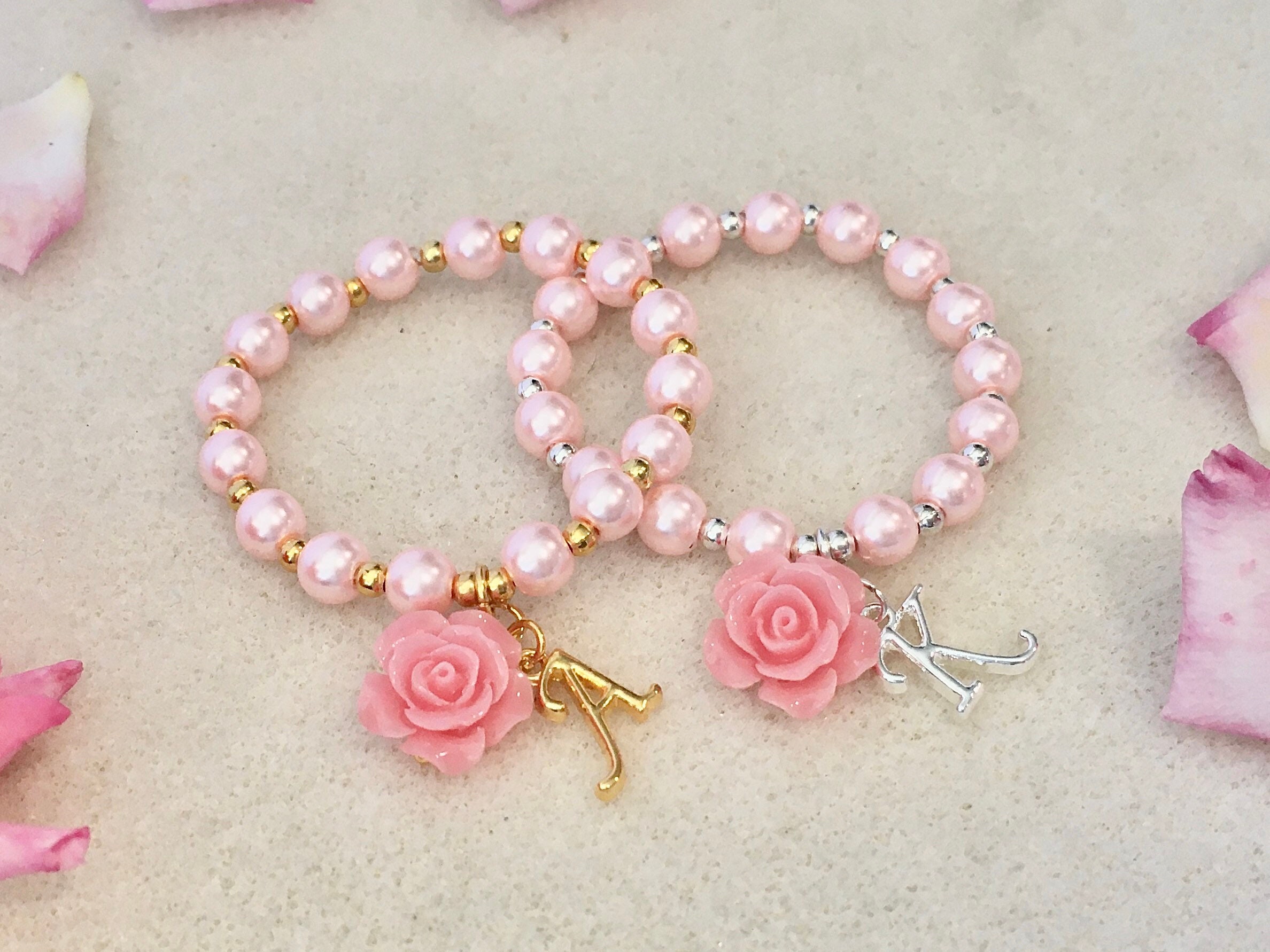 AUNOOL Flower Girl Bracelets for Girls Kids Wedding Gifts Rhinestone Pearl  Bracelet Charm Bracelets Wedding Party Charm for Flower Girl Bridemaid