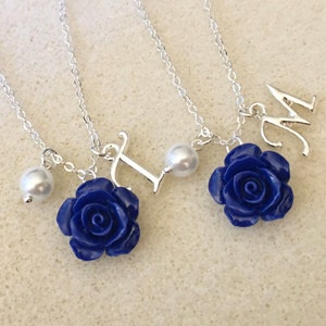 Royal blue flower girl gift navy blue flower girl necklace navy blue wedding dark blue flower necklace sapphire necklace navy blue jewelry