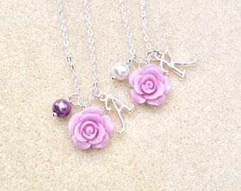 Silver purple flower girl necklace toddler flower girl gift little girl gift custom flower girl gift flower girl proposal bridesmaid gift