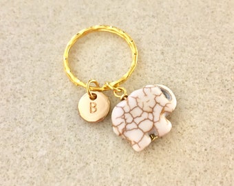 Turquoise elephant keychain elephant lover gifts gold keychain with letter elephant gift personalized elephant gift initial jewelry elephant