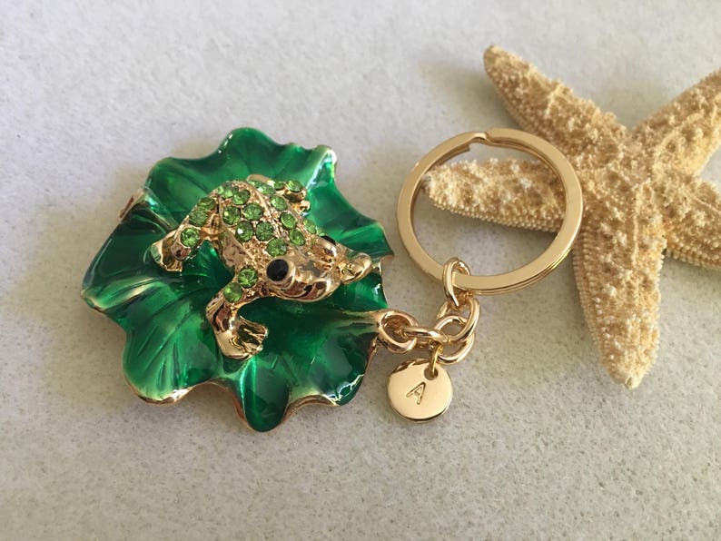 Frog keychain frog key ring personalized key ring initial keychain frog and toad frog gifts green day animal lover gift reptile party favors