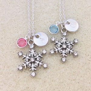 Swarovski birthstone snowflake necklace Christmas necklace bridesmaid gift Frozen necklace Frozen birthday party winter necklace gift image 1