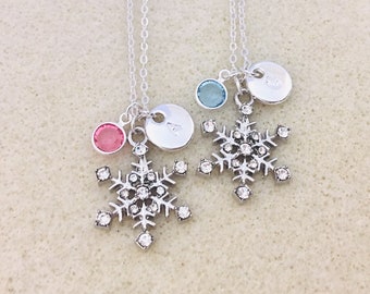 Swarovski birthstone snowflake necklace Christmas necklace bridesmaid gift Frozen necklace Frozen birthday party winter necklace gift