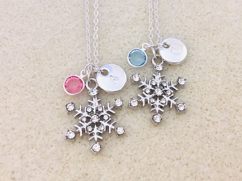 Swarovski birthstone snowflake necklace Christmas necklace bridesmaid gift Frozen necklace Frozen birthday party winter necklace gift image 1