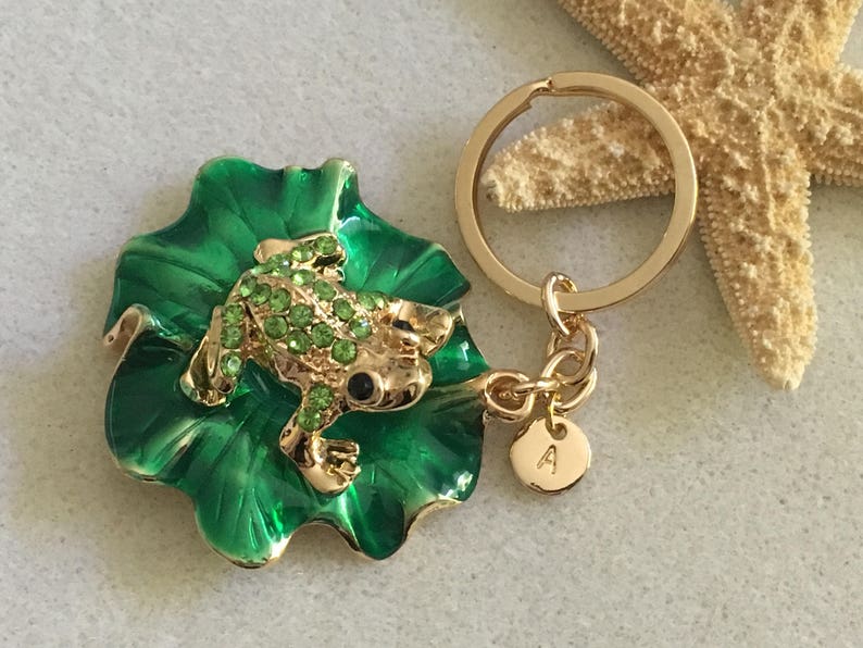 Frog keychain frog key ring personalized key ring initial keychain frog and toad frog gifts green day animal lover gift reptile party favors