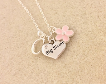 Personalized big sister necklace for girl big sister gift from new baby announcement future new big sister birthday baby shower gift