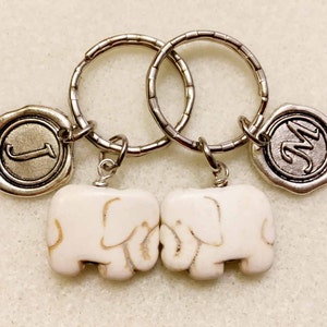 SALE Couples gift set elephant keychain elephant gifts couples keychain personalized gift initial keychain white turquoise elephant image 2