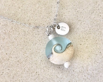 Smaller wave necklace beach necklace ocean wave necklace sea glass necklace ocean necklace bridesmaid necklace etched pale aqua