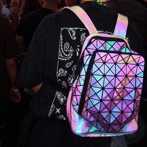 Holographic Reflective Effect Backpack - Iridescent Luminous bag - Rave and festival backpack