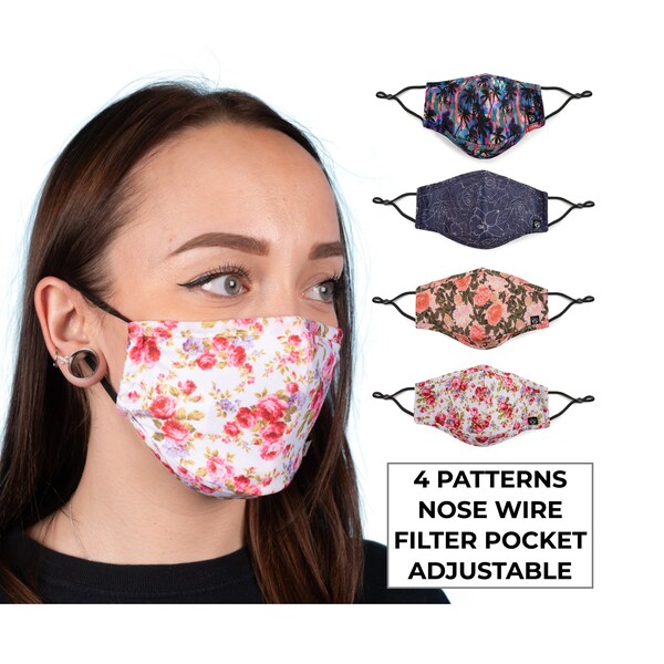 Floral Flower Face Masks - Filter Pocket, Nose Wire, Washable, Breathable And Adjustable Face Mask For Adults - Gift For Her