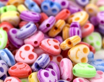 Pastel Smiley Heart Beads - 150/Pack -Kandi Bracelet Supplies for Rave, Festival & Kids Craft Jewelry Making