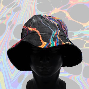 Dark Rainbow Hydro-Dipped Bucket Hat – RGB Rave Outfit