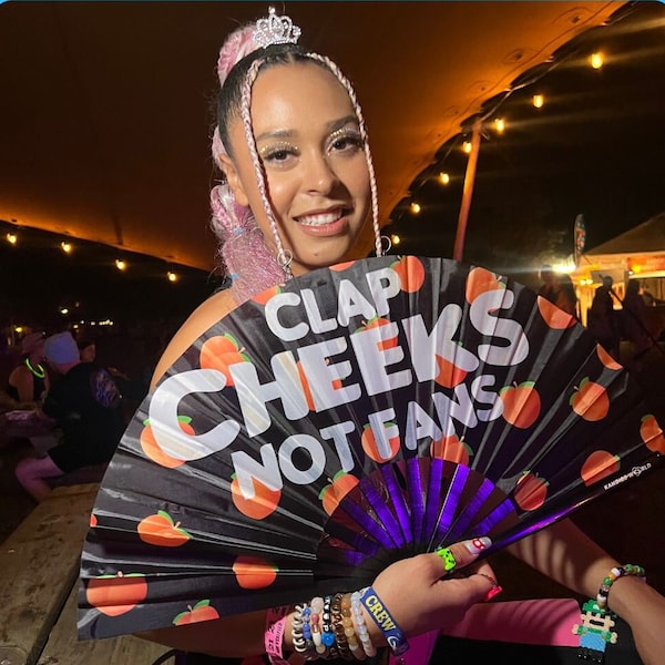 Clap Cheeks Not Fans - UV Reactive Custom Festival Folding Hand Fan - Large Bamboo Fan - Rave Accessories - Festival Merch