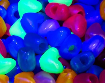 UV Fluorescent Heart Beads | 150/Pack - Kandi Bracelet Supplies for Rave, Festival & Kids Craft Jewelry Making
