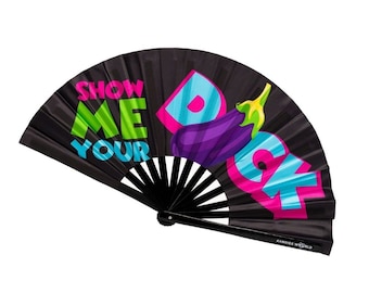 UV Reactive Rave Hand Fan – Funny Large Folding Festival Bamboo Clack Fan
