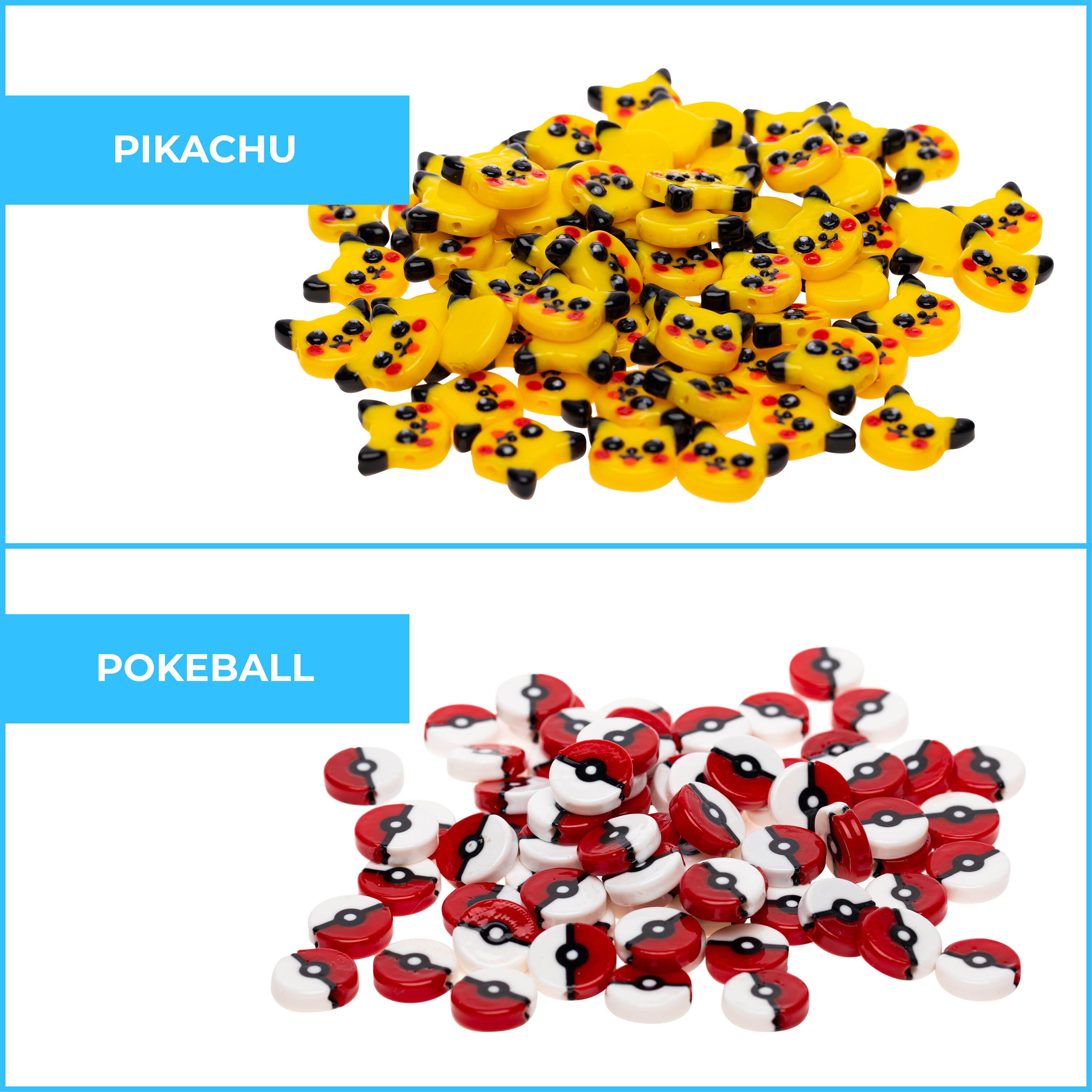 Pokemon Collection Pikachu & Poke Ball Plastic Beads Good for Jewellery,  Kandi Bracelet 10 Pack Beads From the USA -  Canada