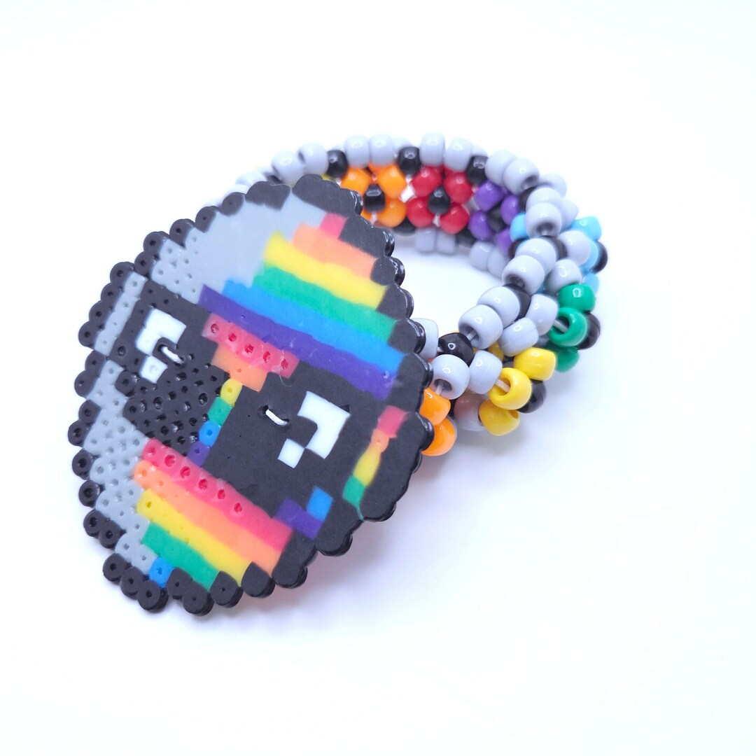 Alien Head Kandi Cuff Bracelet - Handmade Beaded Jewelry With Pixel Art ...