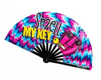 Smell My Key - Custom Festival Folding Hand Fan - Large Bamboo Fan - Rave Accessories - Festival Merch