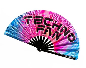 UV Reactive Techno Fan – Bamboo Folding Rave Accessory - Large Bamboo Clack Fan