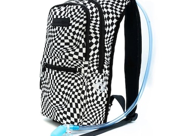Checkered Hydration Pack – Rave Backpack Gear– EDM Water Pack – Music Festival Hydropack