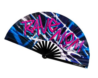 Rave Mom - Custom Festival Folding Hand Fan - Large Bamboo Fan - Rave Accessories - Festival Merch