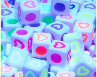 White UV Multicolor Heart Cube Beads - 150/Pack