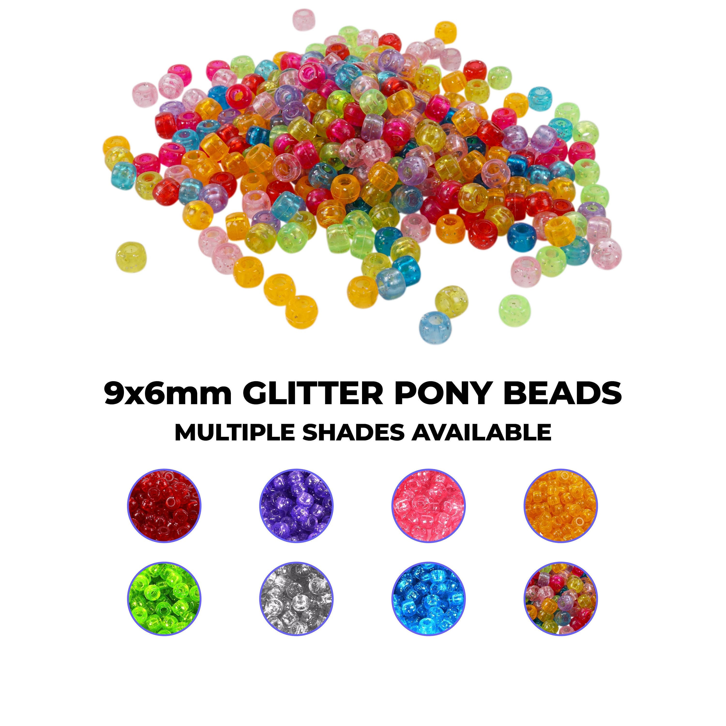 Transparent Blue Glitter 9x6 mm Pony Beads 50 Pieces