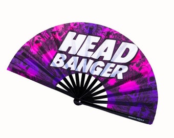 Headbanger Bamboo Folding Fan – Rave Festival Accessory - Large Rave Hand Clack Fan