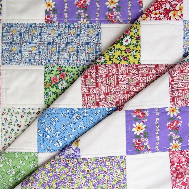 Coordinating Throw Pillow Modern Quilt Vintage Floral Quilt Throw Quilt Unique Gift for Mom