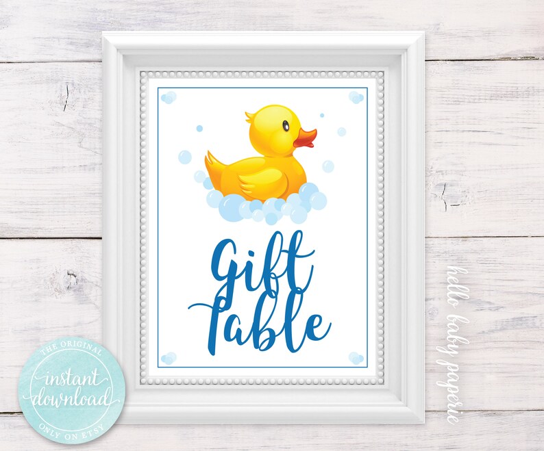 Gift Table Sign Baby Shower Rubber Ducky Theme Decor Ideas Bduck