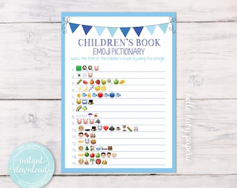 Children's Book Emoji Pictionary Game, Baby Shower Game, Boy Baby Shower, Blue Baby Shower, Baby Shower Ideas, Baby Pictionary Game, BBF