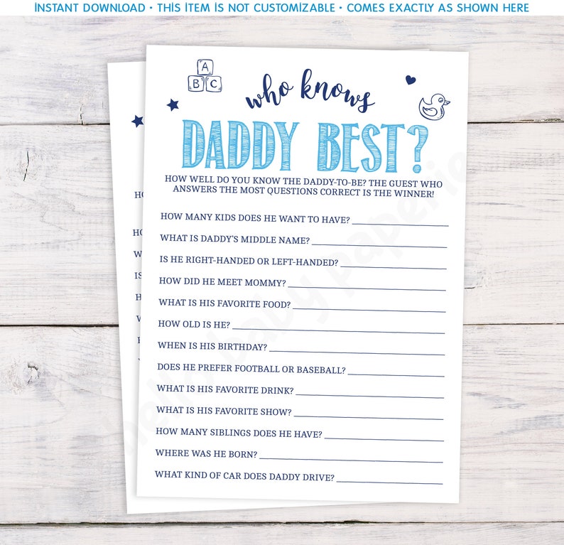 Who Knows Daddy Best Baby Shower Game Boy Baby Shower Baby Etsy