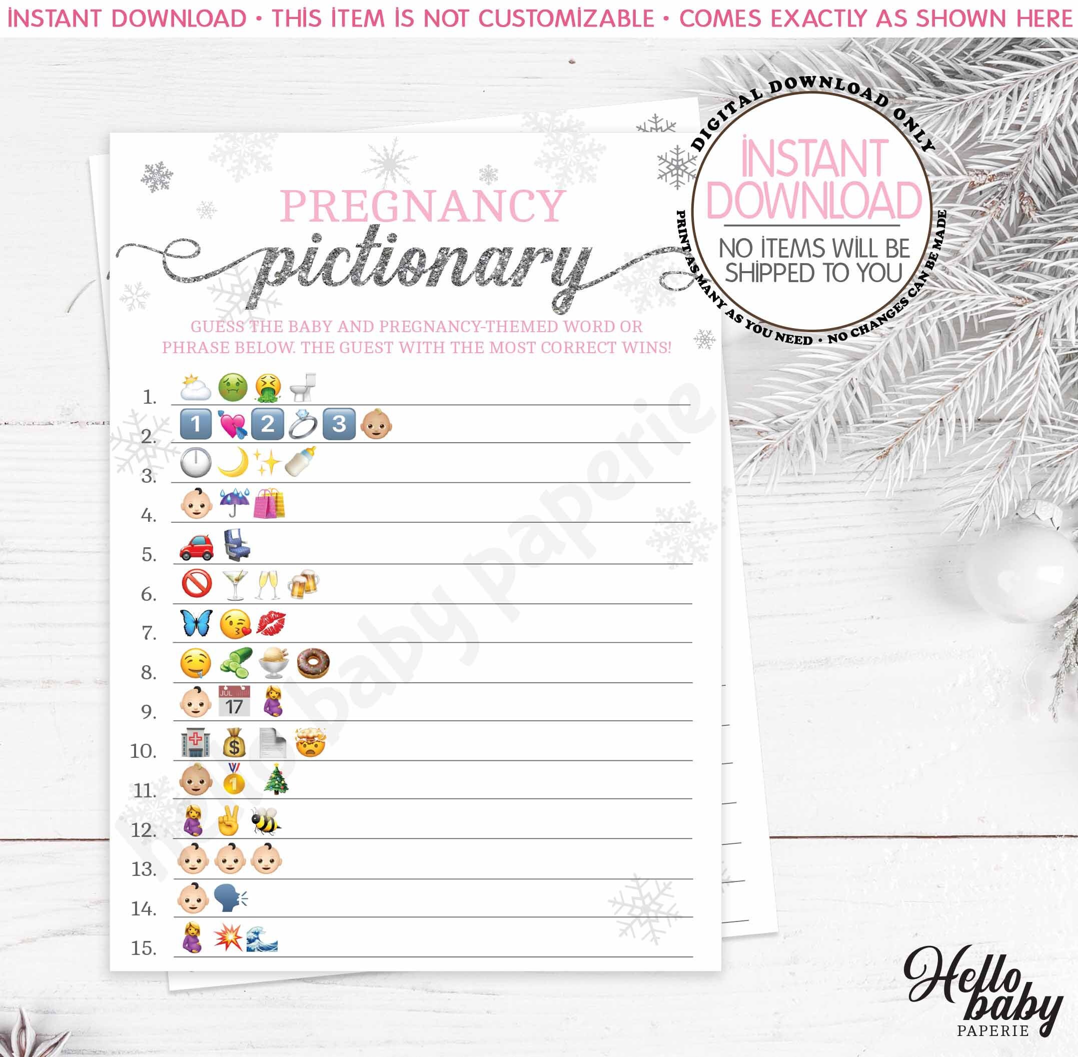 Pregnancy Pictionary Baby Shower Games Snowflake Baby Etsy