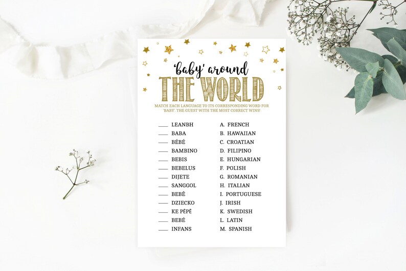 Baby Around The World Baby Shower Game Gold Star Party Theme Etsy