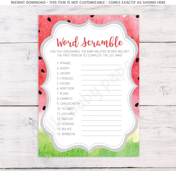 Baby Shower Word Scramble Baby Shower Game Summer Baby Etsy