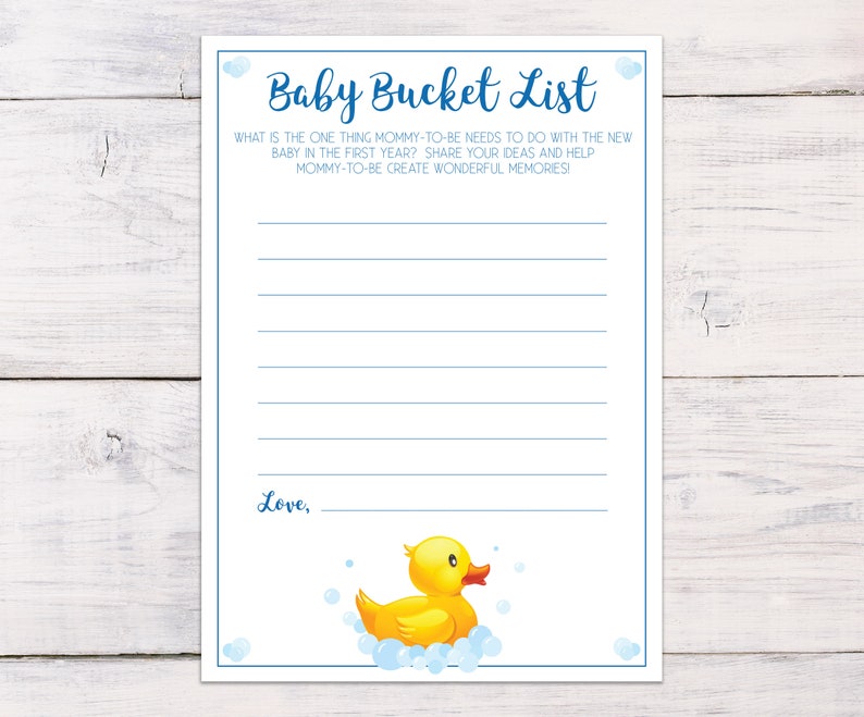 Baby Bucket List Baby Shower Game Baby Shower Boy Rubber Etsy