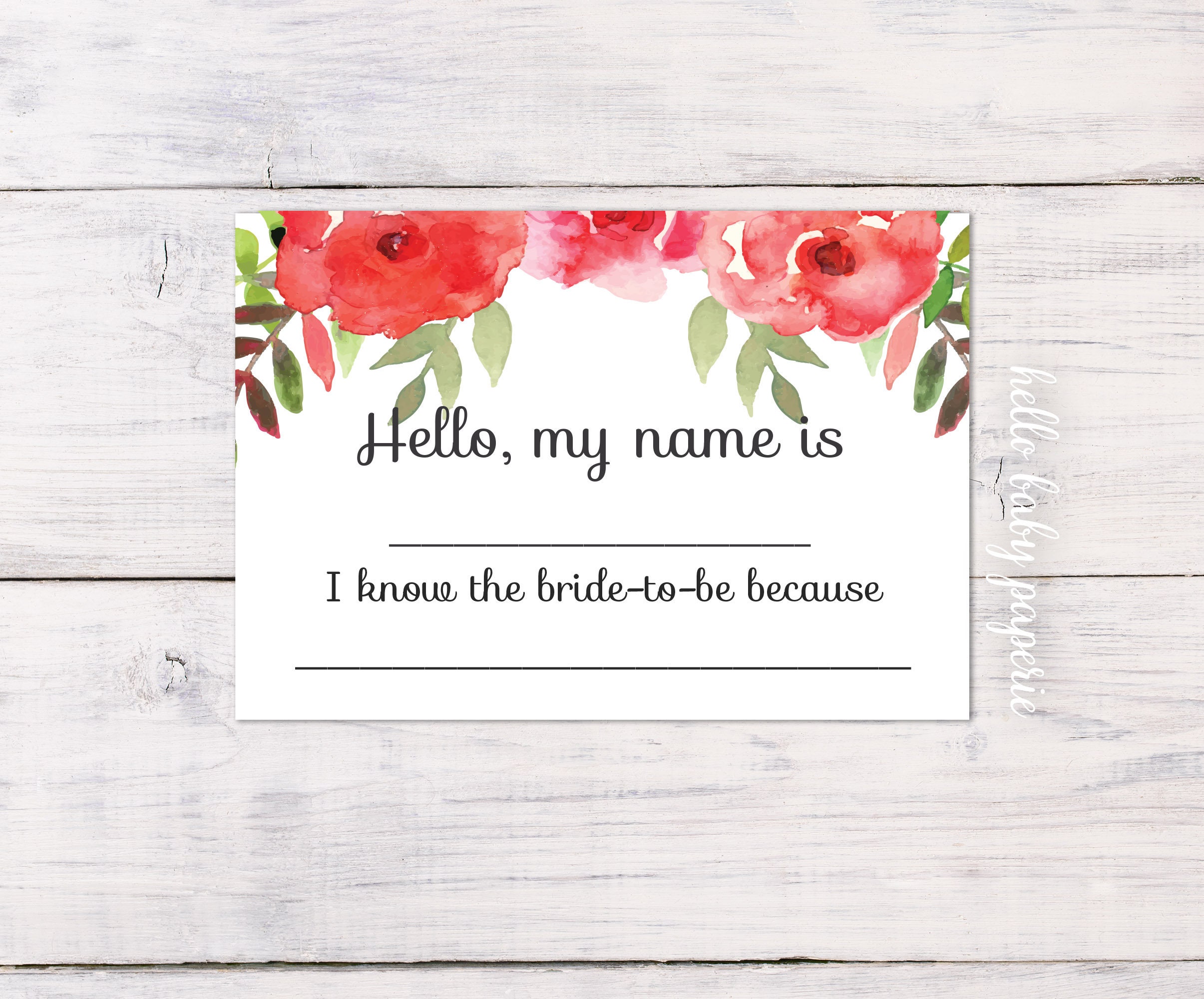 Name Tags Name Badges Bridal Shower Floral Hello My Name Etsy
