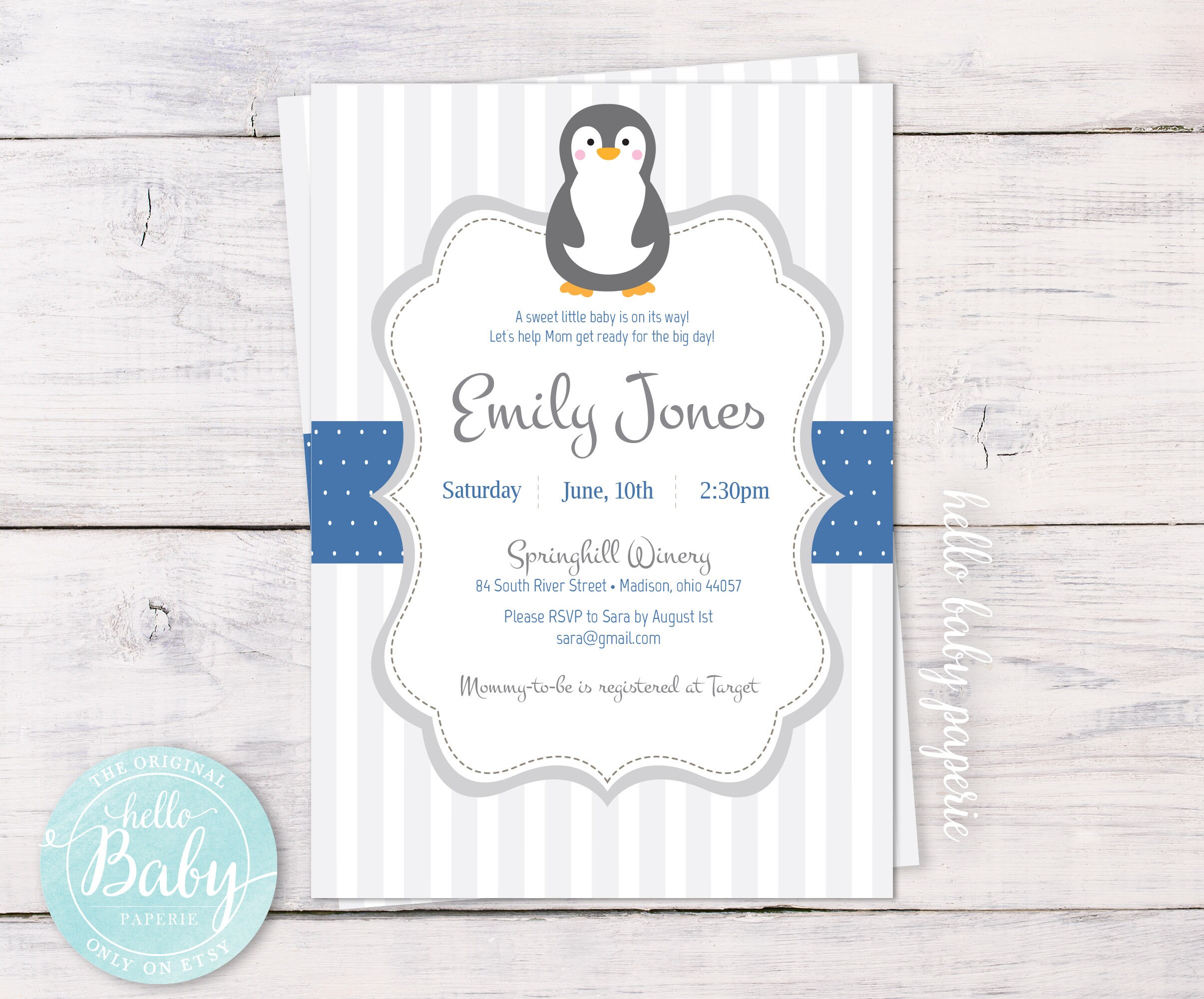 penguin baby shower invitations
