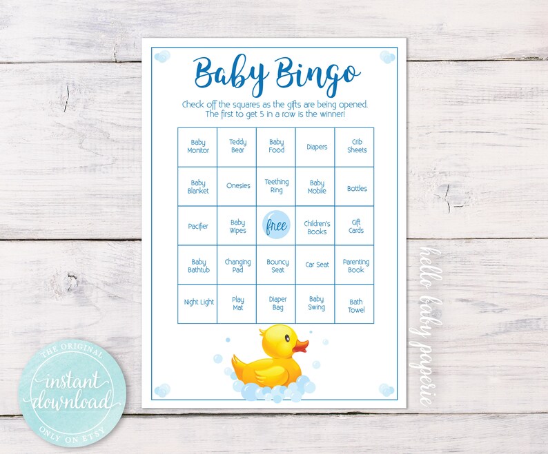 Baby Shower Bingo Baby Shower Ideas Rubber Duck Baby Shower Etsy