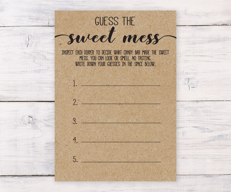 Guess The Sweet Mess Baby Shower Diaper Game Baby Shower Etsy