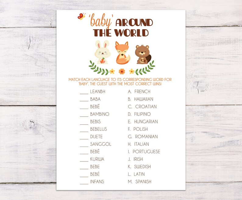 Baby Around The World Baby Shower Games Woodland Creatures Woodland Baby Shower Baby Language Baby Shower Ideas Instant Download 0021 Baby Around The World Baby Shower Games Woodland Creatures Woodland Baby Shower Baby Language Baby Shower Ideas Instant Download 0021