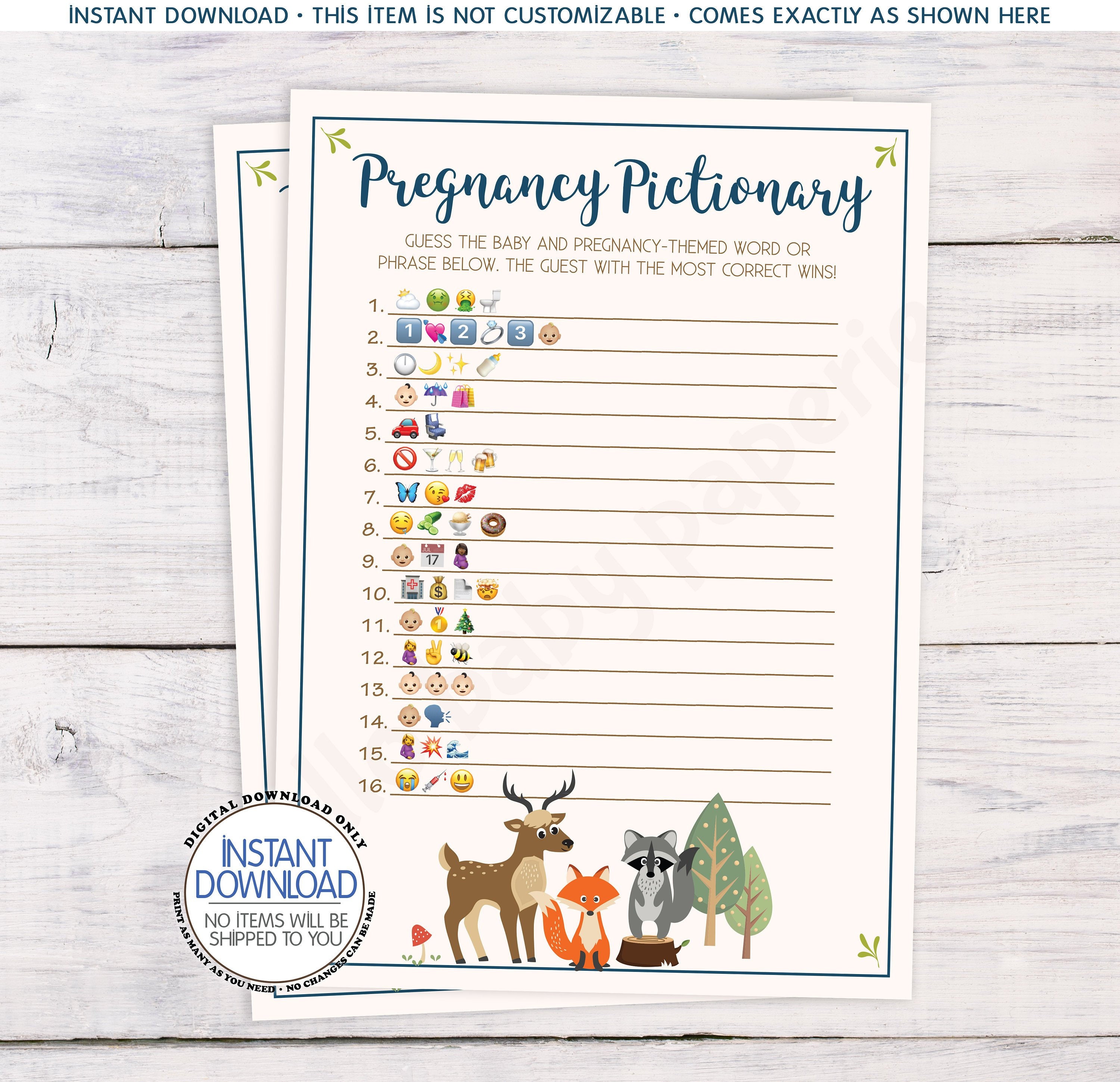 Baby Emoji Game Baby Shower Game Baby Shower Ideas Woodland Etsy