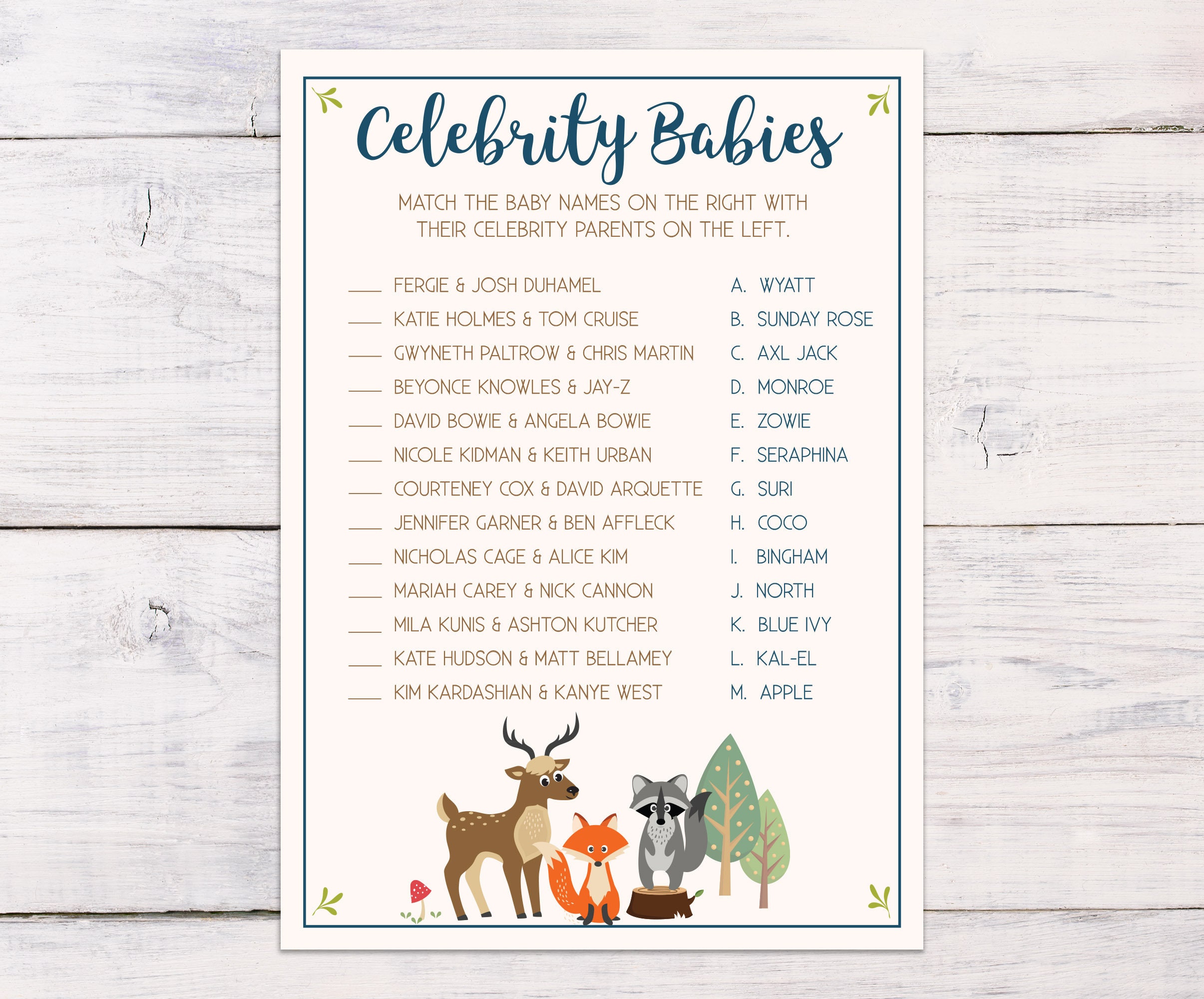 Woodland Baby Shower Baby Shower Games Celebrity Babies Etsy
