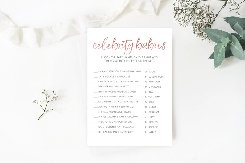 Celebrity Babies Game Template Rose Gold Celebrity Baby Etsy