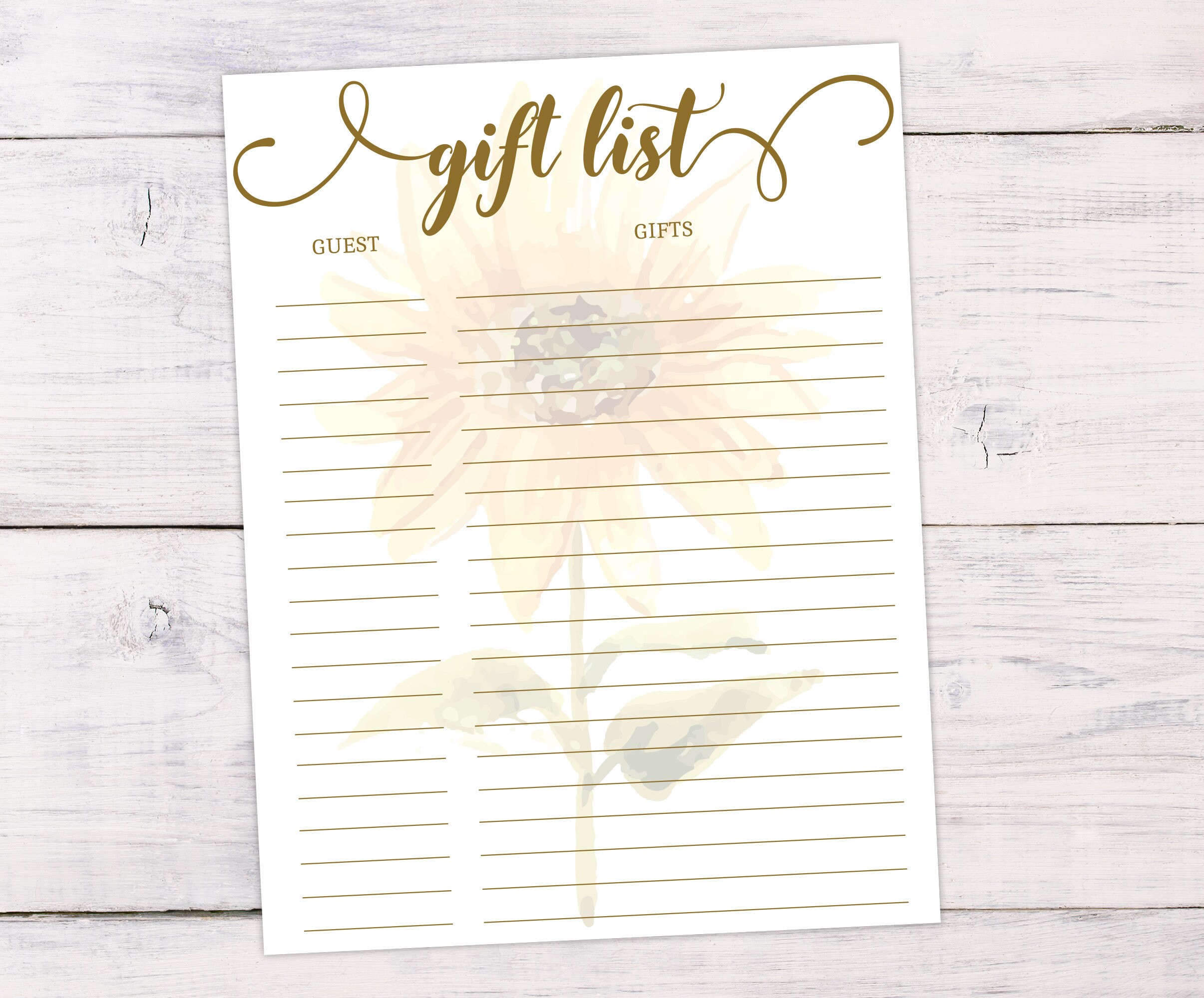 Baby Shower Gift List List Of Received Gifts Shower Gift Etsy