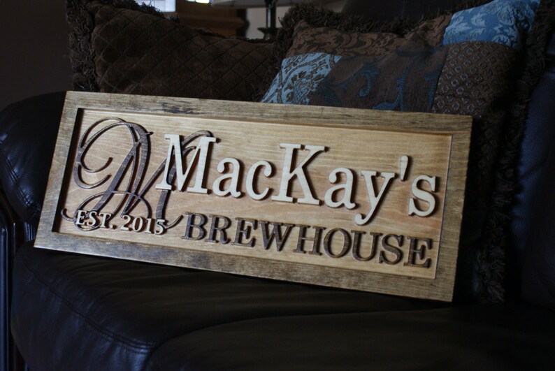 Personalized Bar Sign Rustic Custom Carved Wooden Pub Sign Etsy