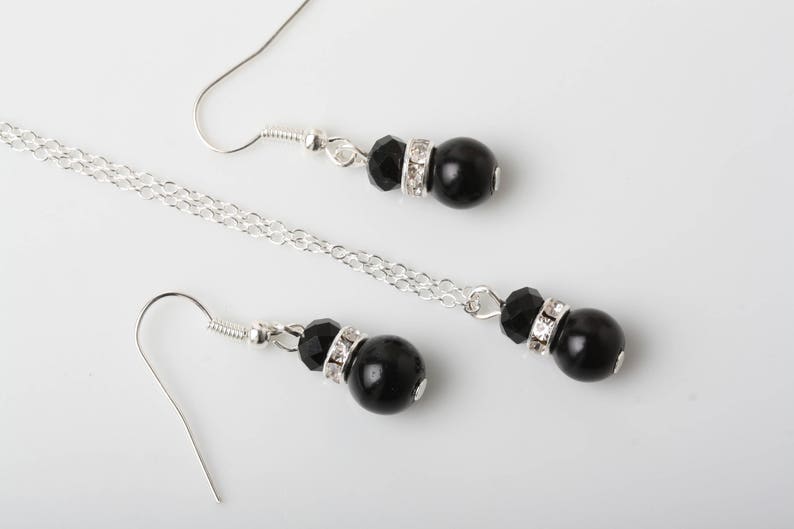 Black pearl earrings and necklace set bridesmaid gift Bridesmaid jewelry set Black jewelry set mother of the bride or groom gift