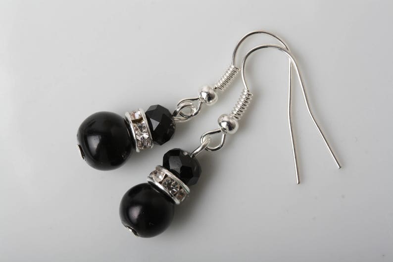 Black pearl earrings and necklace set bridesmaid gift Bridesmaid jewelry set Black jewelry set mother of the bride or groom gift