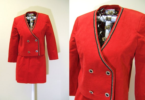 Vintage 1980s Red Sailor Suit | Ultra Suede size 8