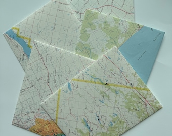 USA Map Theme Handmade Envelopes (5) - A2 size (4.25" x 5.5")  Travel Lover Stationary,  Junk Journaling, Scrapbooking, Mailing Supply